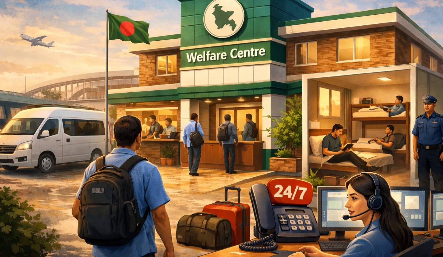 ওয়েজ আর্নার্স ওয়েলফেয়ার সেন্টারে প্রবাসীদের ২০০ টাকায় থাকার ব্যবস্থা